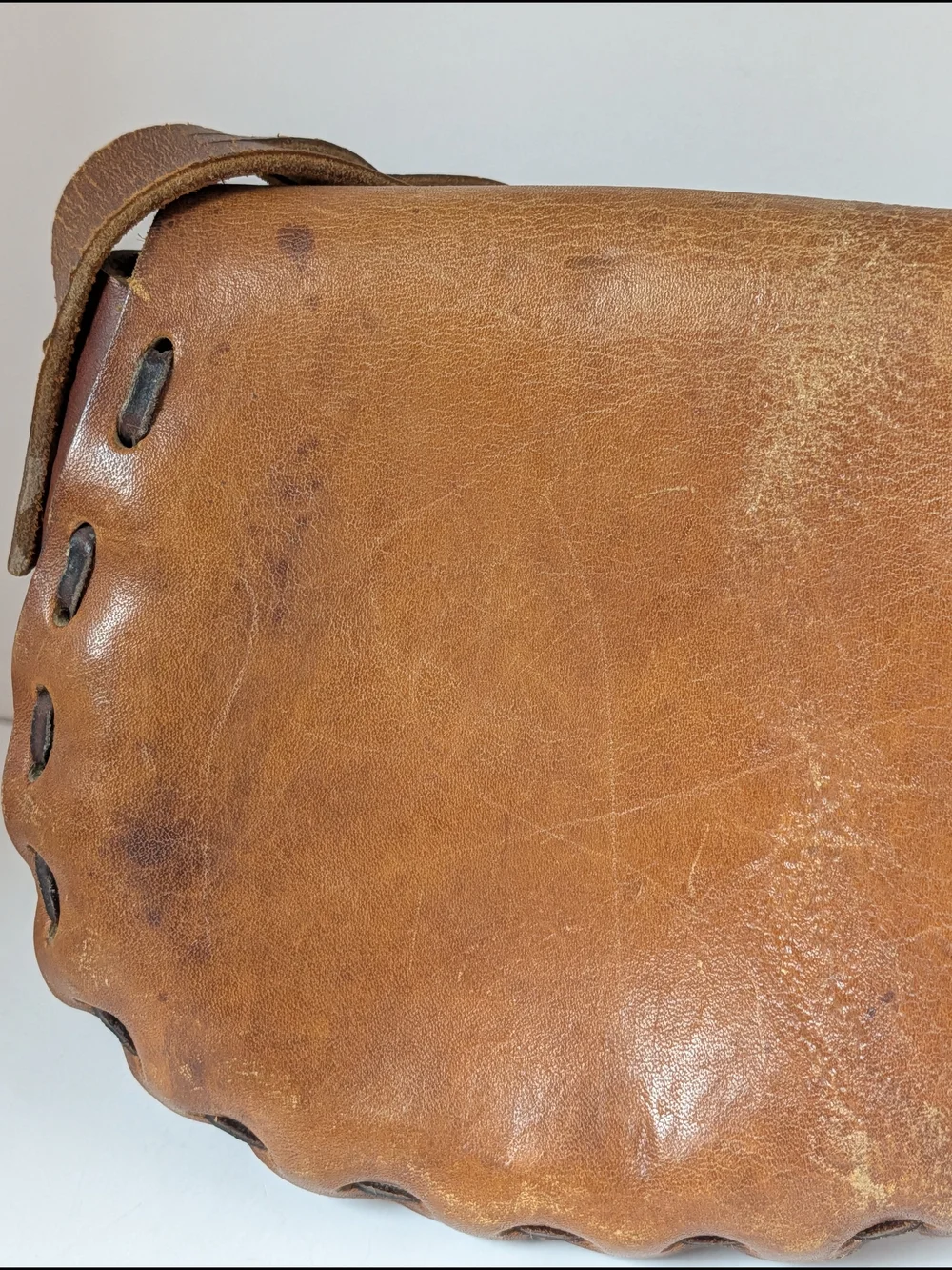 Sold! 70s Vintage Brown Leather Crossbody Bag with Floral Accents